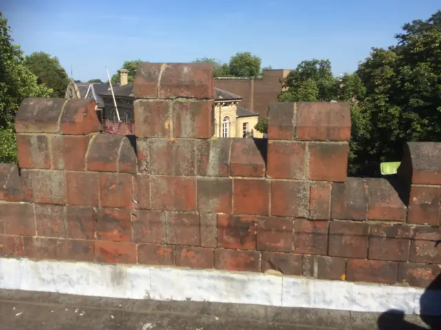 The brickwork of the tower