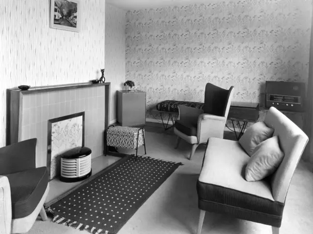 A black and white photo of a new home in Stevenage in the early fifties.