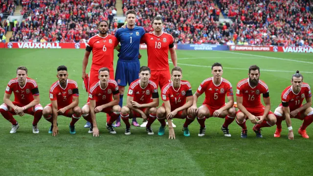 Wales team line-up for a photo