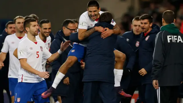 Aleksandar Mitrovic celebrates