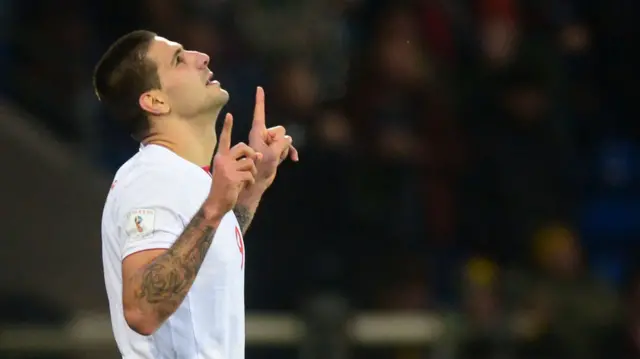 Aleksandar Mitrovic celebrates