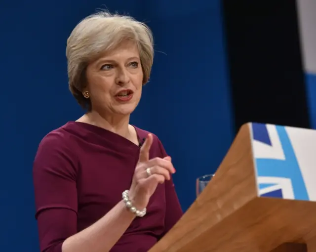 Theresa May speaking at the Conservative party conference