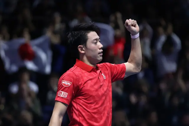 Kei Nishikori celebrates