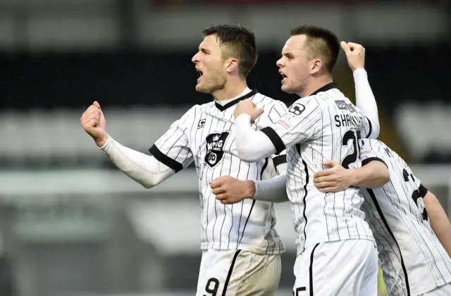 John Sutton (left) celebrates against Ayr United