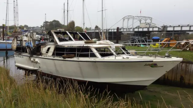 Fire-damaged boat