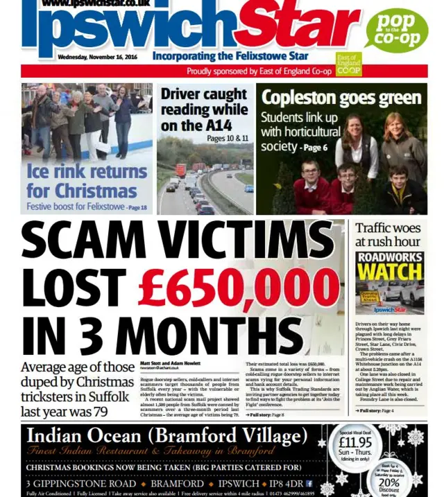 Ipswich Star front page