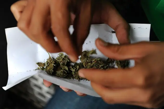 A man rolls a joint during a demonstration demanding the approval of the use of marijuana for medicinal and recreational purposes in front of the Mexican Senate building in Mexico City on September 28, 2016