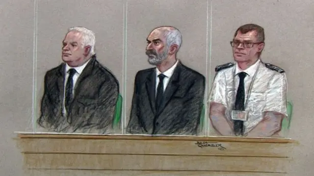 A court drawing showing accused Thomas Mair in the dock