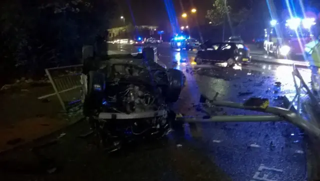 Flipped car