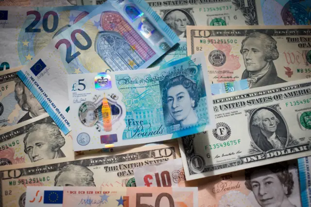 Sterling, euro and dollar notes