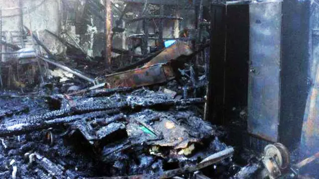 Inside the fire damaged boathouse