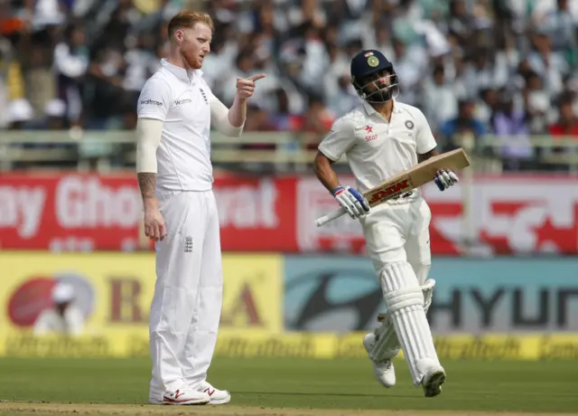 England's Ben Stokes with India's Virat Kohli