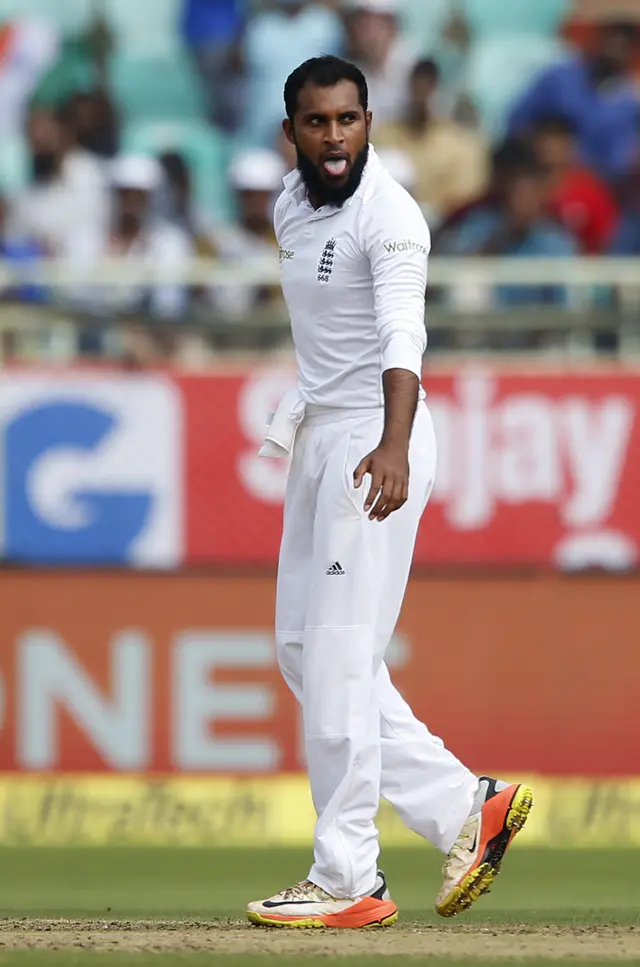 England's Adil Rashid reacts