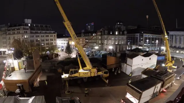 Birmingham Christmas Market being assembled