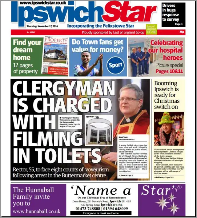 Front page of Ipswich Star