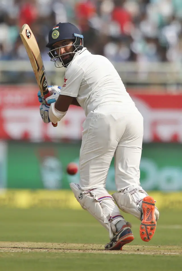 India's Cheteshwar Pujara in action