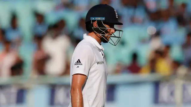 Joe Root leaves the pitch after being dismissed