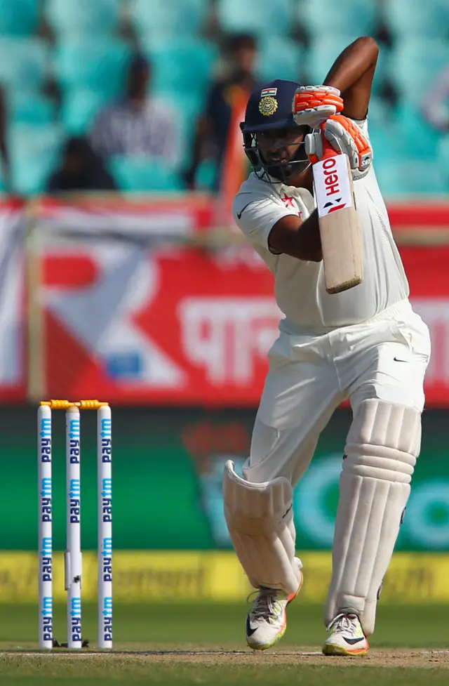 Ravichandran Ashwin of India plays a shot