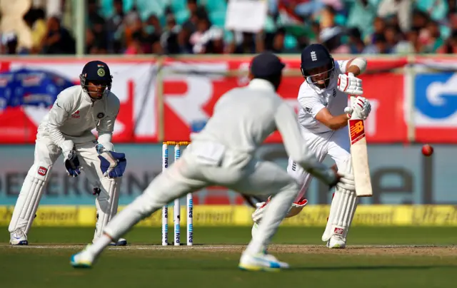 England's Joe Root plays a shot