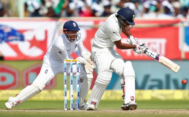 Jayant Yadav of India plays a shot