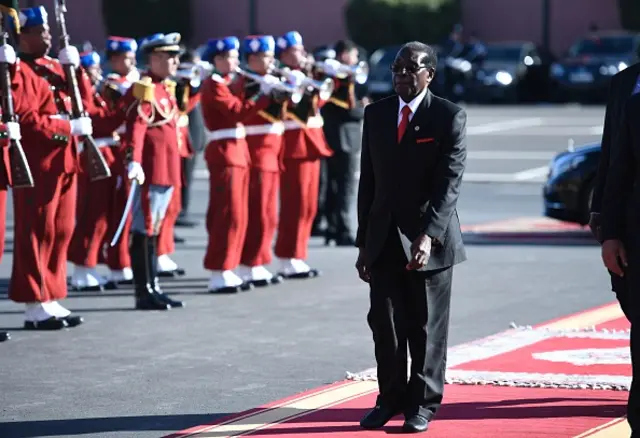 Zimbabwe's President Robert Mugabe arrives to attend an official lunch given by Morocco's King (unseen) for the opening of the high-level segment of the COP22 Climate Change Conference at the Royal Palace in Marrakesh on November 15, 2016.