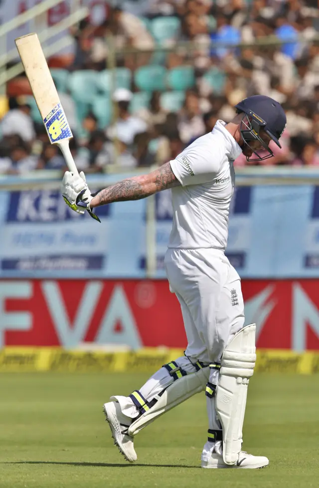 England's Ben Stokes gets out