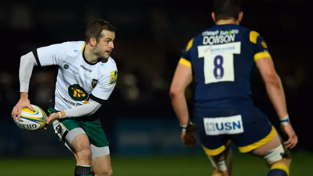 Saints player Stephen Myler in action against Worcester