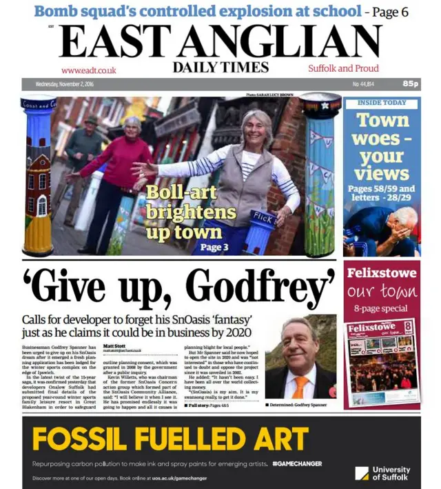 Front page of east edition, EADT