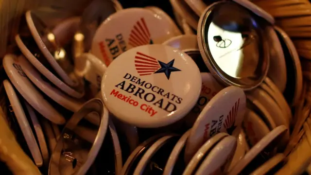 Democrat voting pins in Mexico