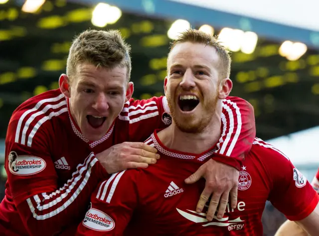 Aberdeen's Jonny Hayes and Adam Rooney celebrate