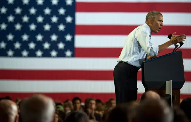 President Barack Obama speaks at a campaign rally in Columbus, Ohio.