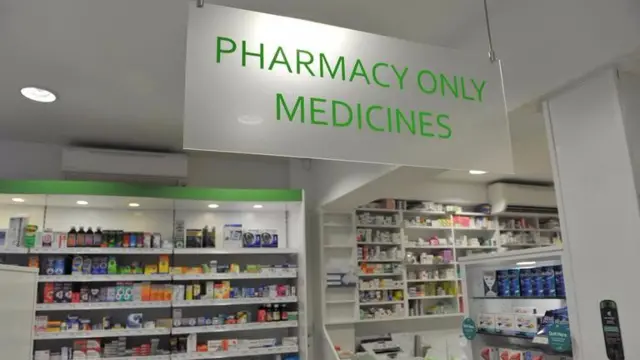 A pharmacy counter