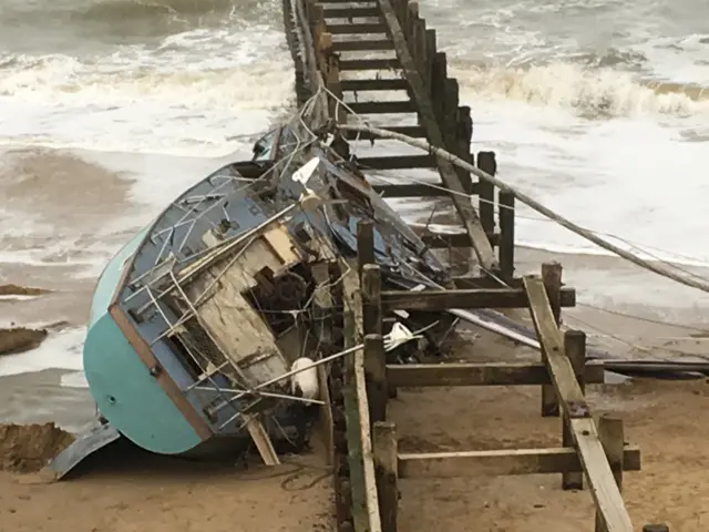 The broken-up yacht at Cart Gap