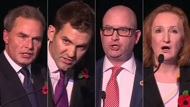 UKIP candidates (L-R) Peter Whittle, John Rees-Evans, Paul Nuttall and Suzanne Evans