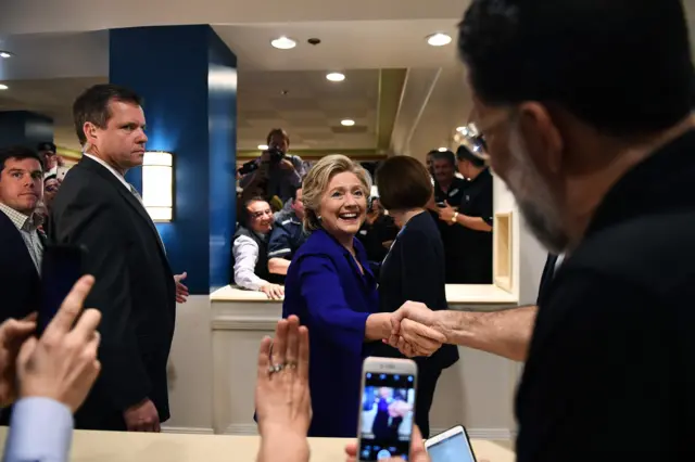 Clinton greets employees of the Mirage - Las Vegas Hotel ^ Casino