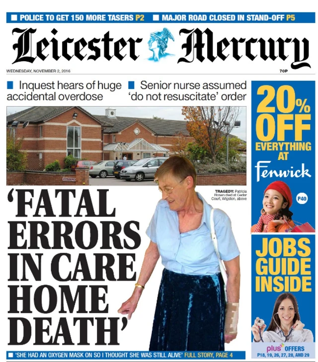 Leicester Mercury front page