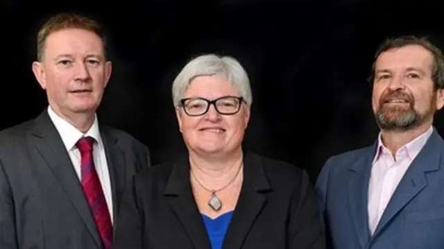 Ms O'Brien. centre, and Prof Lamb, right, have both quit the inquiry. Panellist Glenn Houston [first left] remains an inquiry member