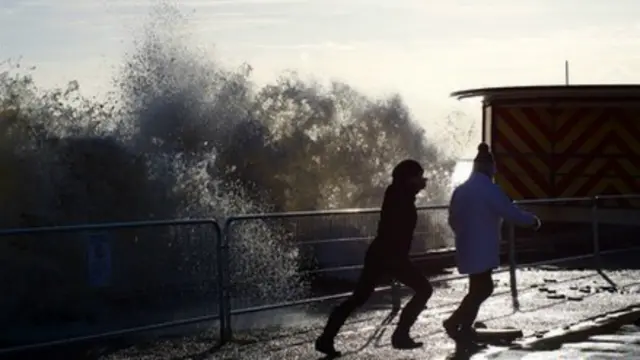 Wave breaking against seafront