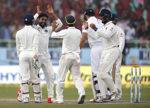 England's Alastair Cook is dismissed in the final over of the day