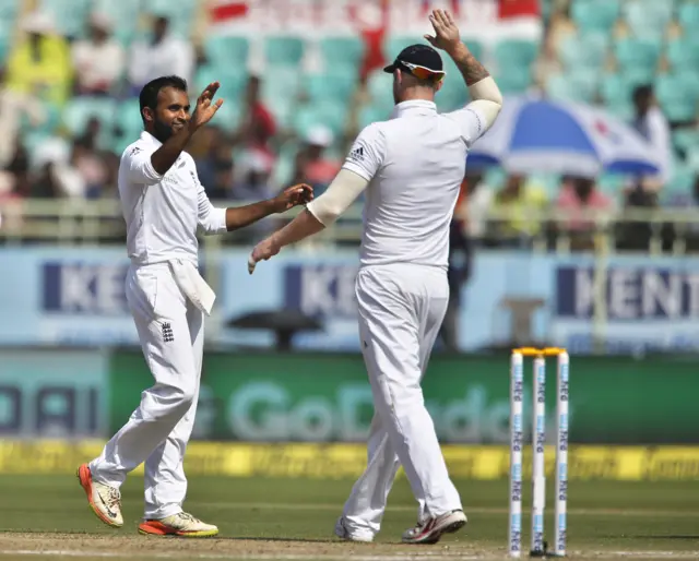 England's Adil Rashid and Ben Stokes