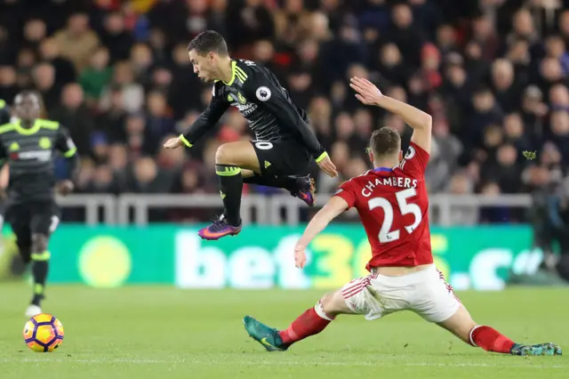 Eden Hazard and Middlesbrough's Calum Chambers