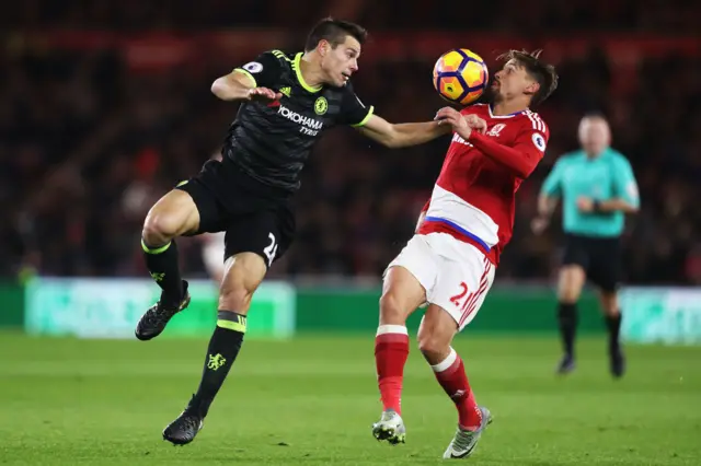 Gaston Ramirez of Middlesbrough and Cesar Azpilicueta