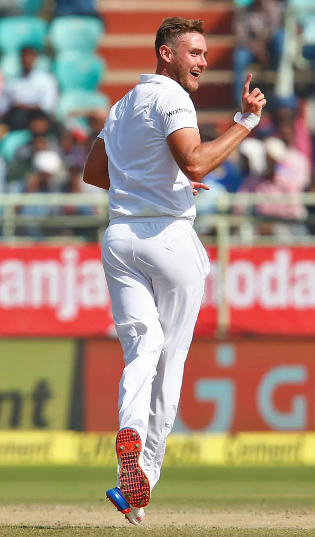 England's Stuart Broad celebrates