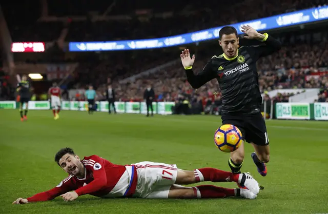 Eden Hazard makes a tackle