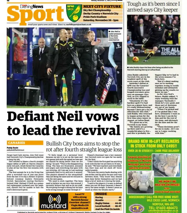 Back page of the Norwich Evening News