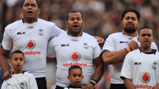 Viliame (left), Orisi (centre) and Inoke (right) at Twickenham