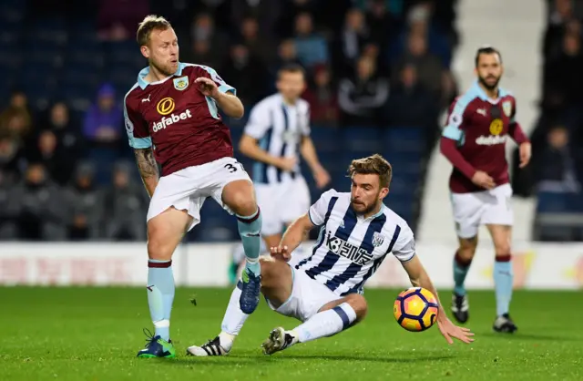 Scott Arfield of Burnley battles with James Morrison of West Bromwich