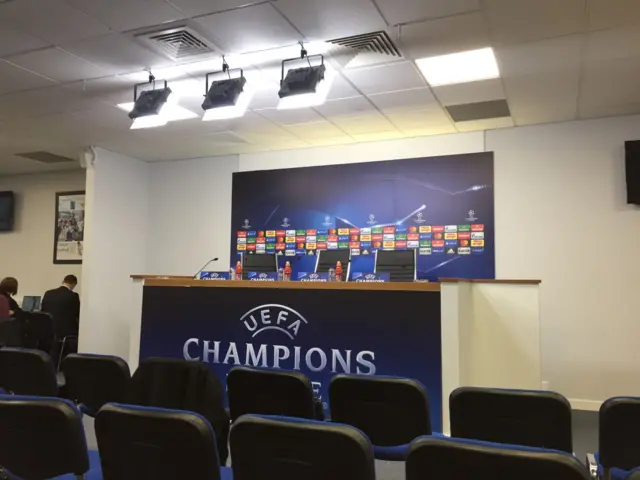 Champions League press conference desk