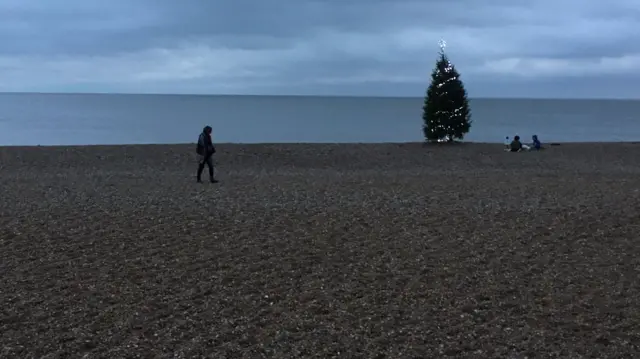 Christmas tree on Aldeburgh beach