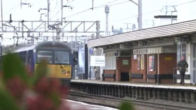 Greater Anglia train leaving Colchester rail station